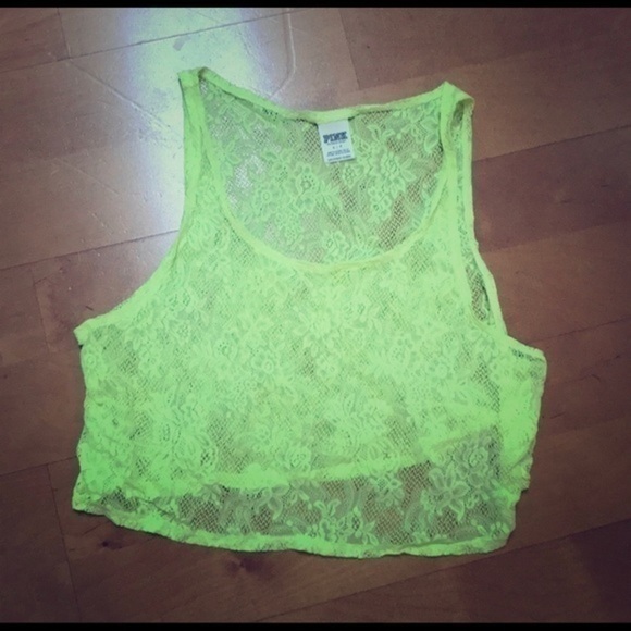 VS Neon Yellow/ neon green lace crop top Small - Picture 1 of 4